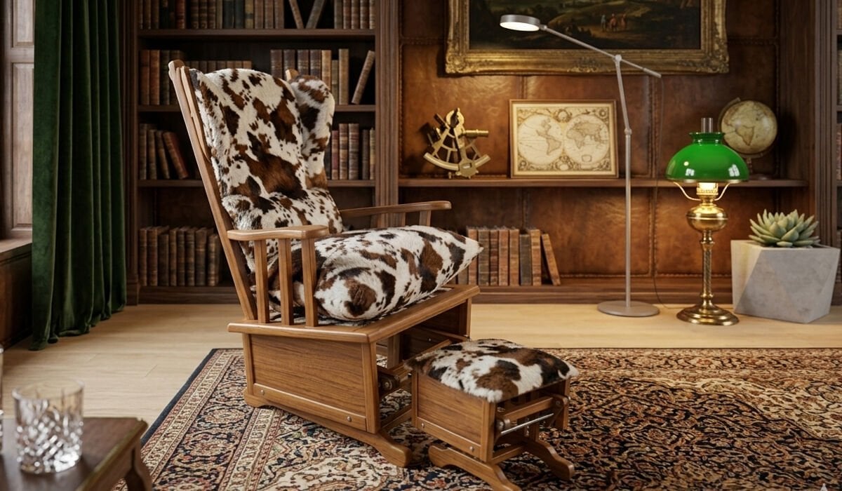 Baroque Desenli Ahşap Sallanır Dinlenme Koltuğu – Puflu Relax