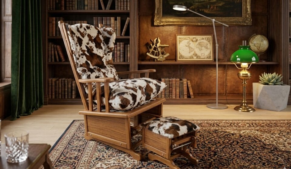 Baroque Desenli Ahşap Sallanır Dinlenme Koltuğu – Puflu Relax