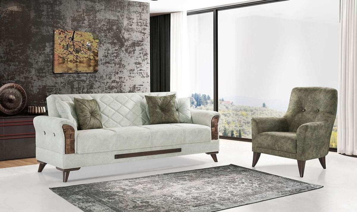 Pena Modern Koltuk Takımı (Beyaz-Yeşil)