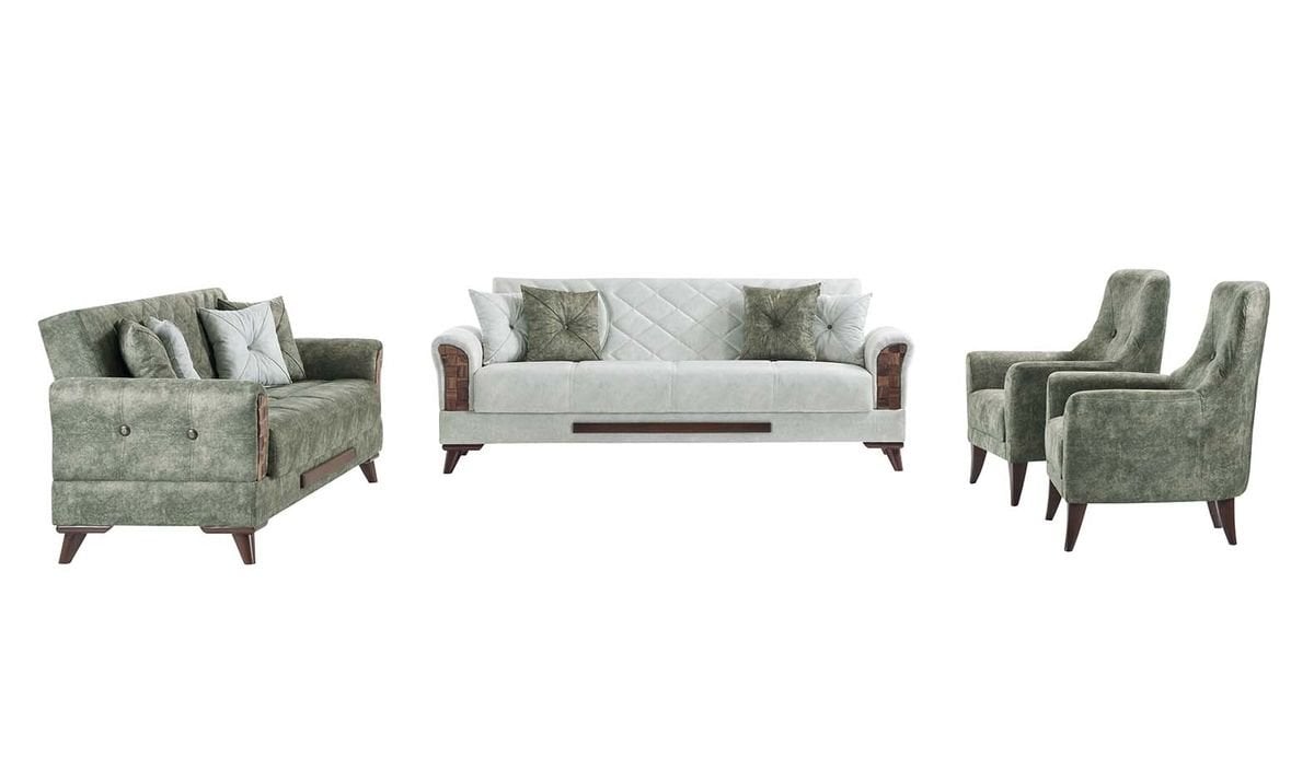 Pena Modern Koltuk Takımı (Beyaz-Yeşil)