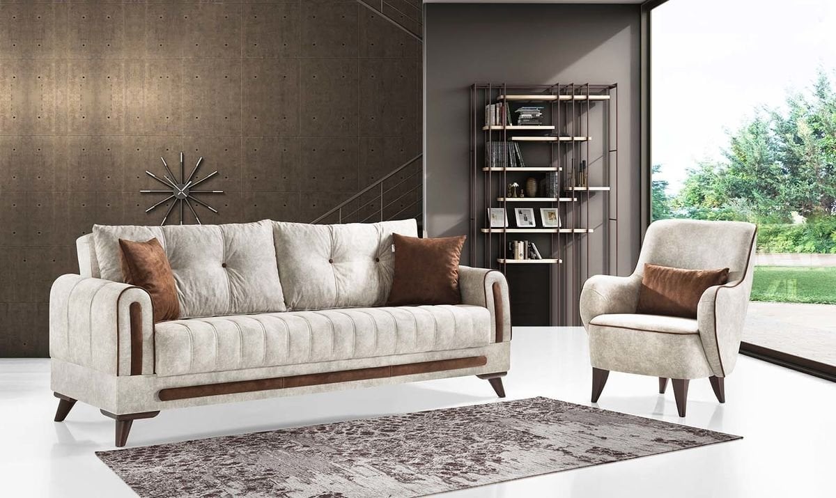 Gale Modern Koltuk Takımı (Beyaz-Kahve)