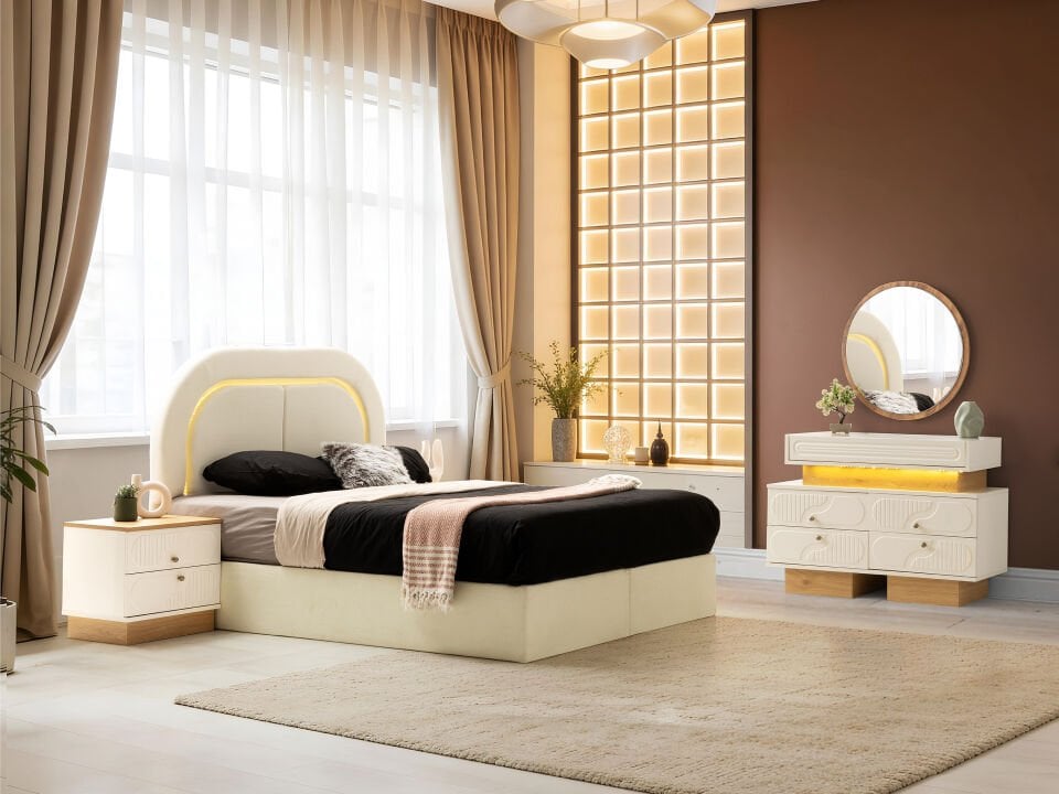 Tarz Mobilya Lodus Hesaplı Yatak Odası Takımı Aynalı Gardırop Şık Modern