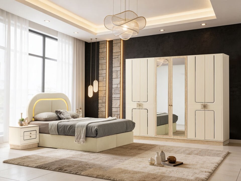 Tarz Mobilya Milano Hesaplı Yatak Odası Takımı Aynalı Gardırop Modern Takım