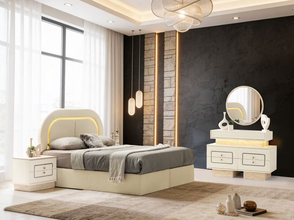 Tarz Mobilya Milano Hesaplı Yatak Odası Takımı Aynalı Gardırop Modern Takım