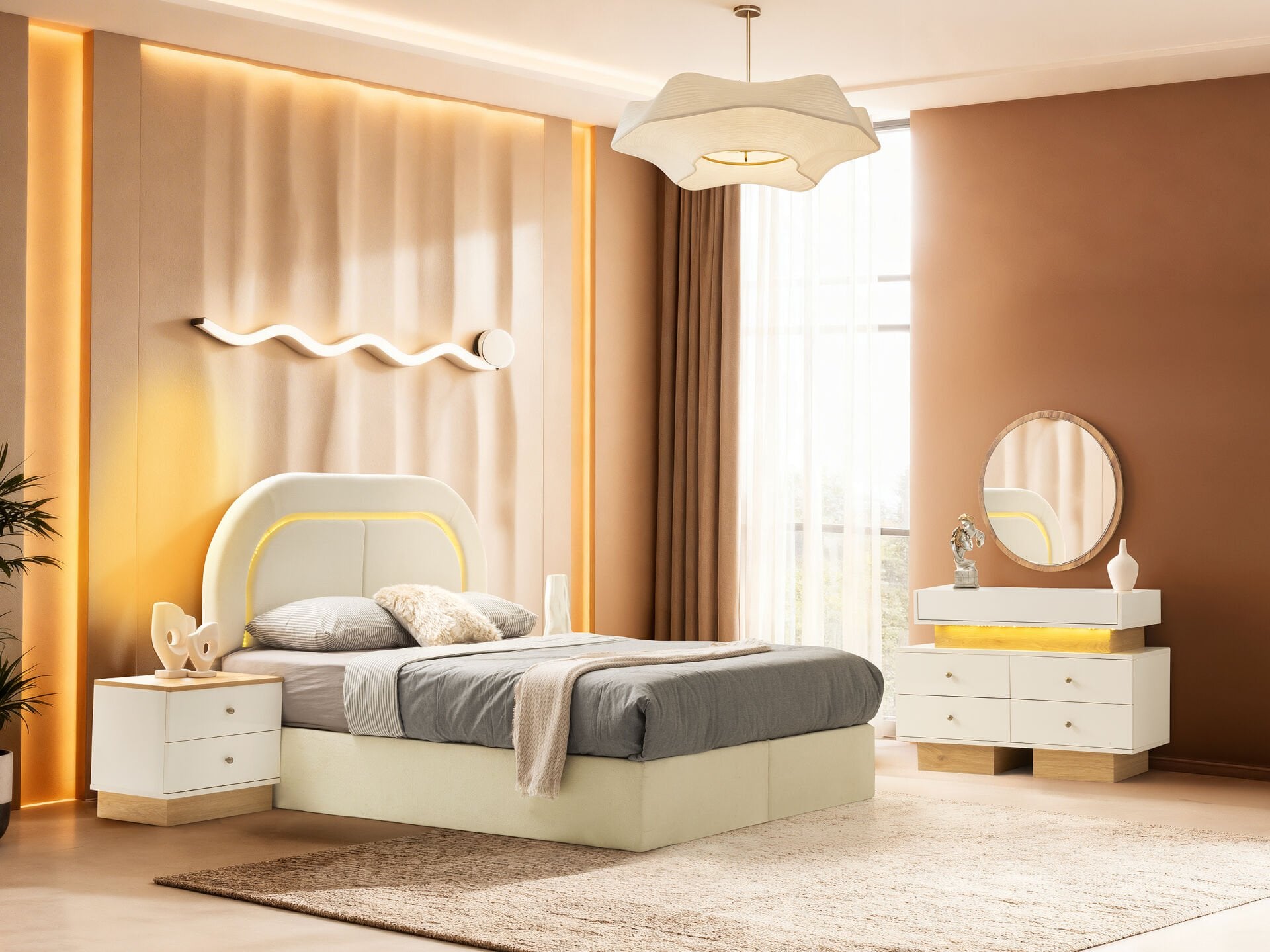 Tarz Mobilya Napoli Hesaplı Yatak Odası Takımı Aynalı Gardırop Modern Takım