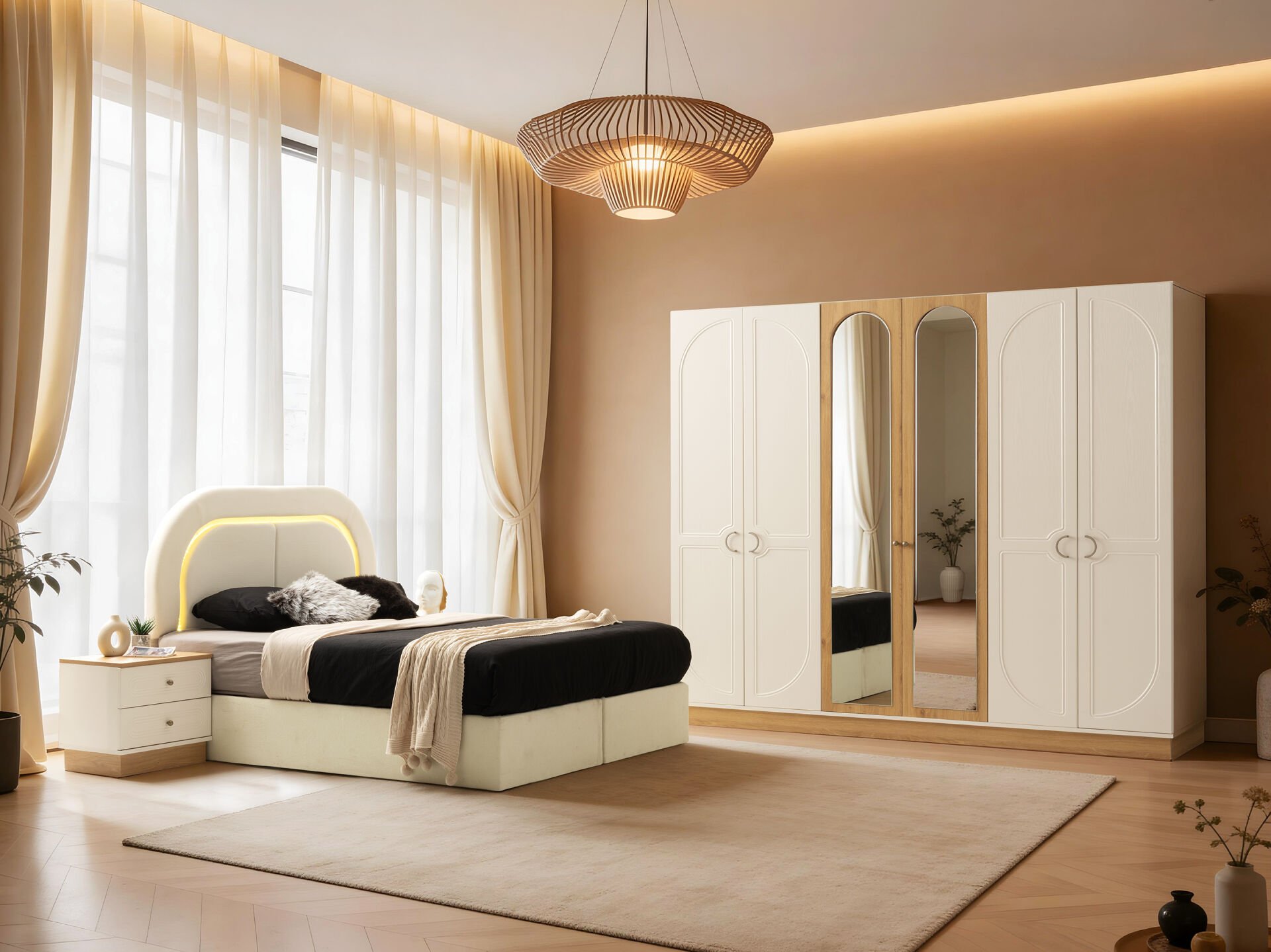 Tarz Mobilya Roma Hesaplı Yatak Odası Takımı Modern Aynalı Gardırop