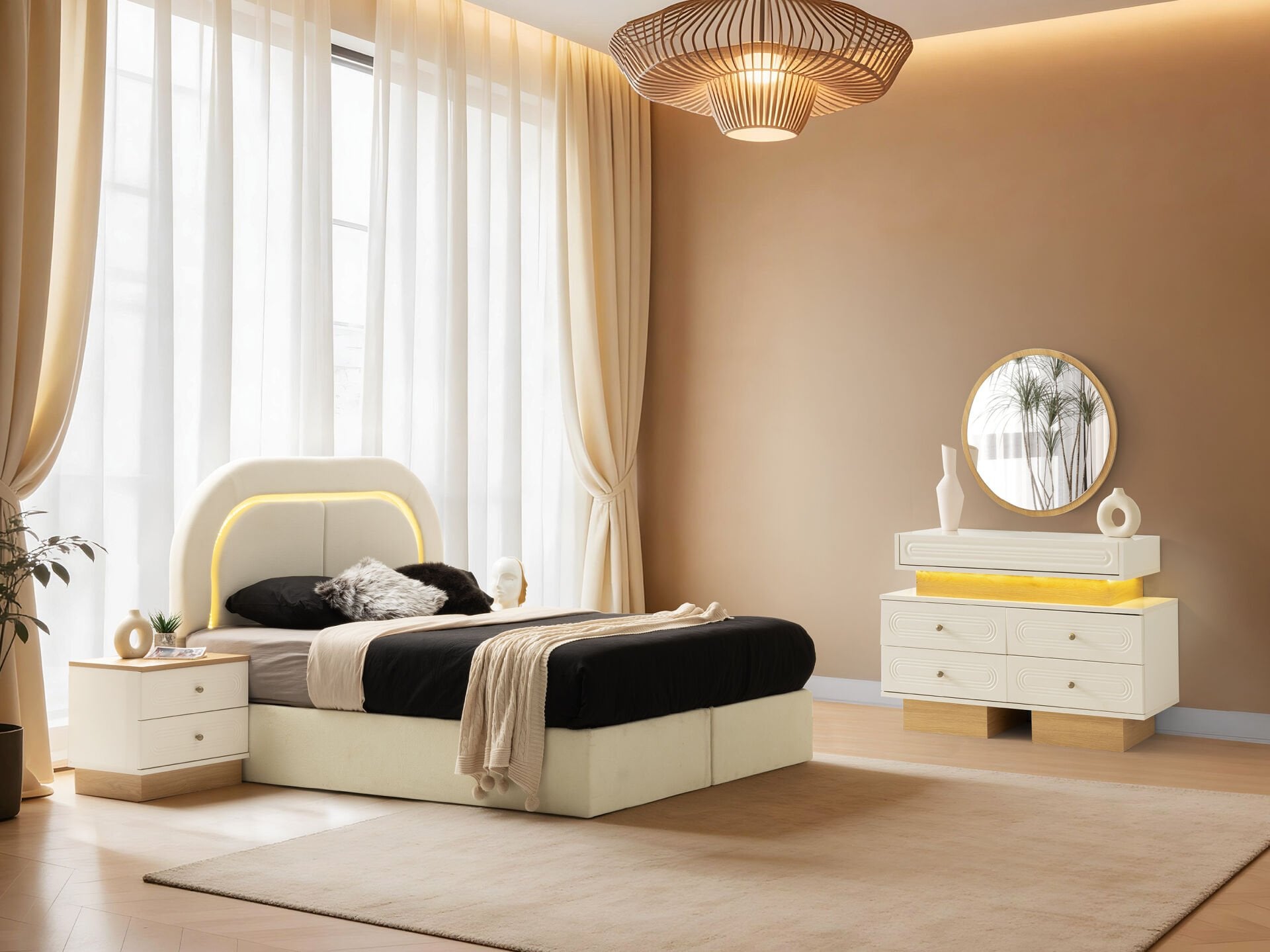 Tarz Mobilya Roma Hesaplı Yatak Odası Takımı Modern Aynalı Gardırop