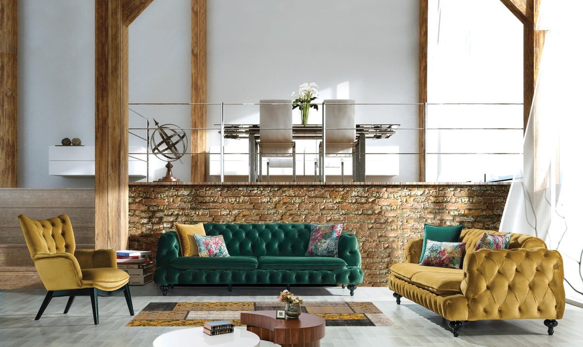 Lisa Chester Koltuk Takımı Yeşil Hardal