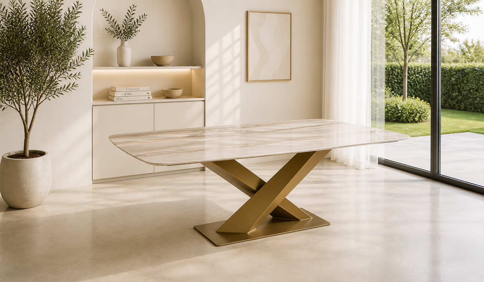 Orvax Porselen Yemek Masası, Metal Ayaklı,Premium