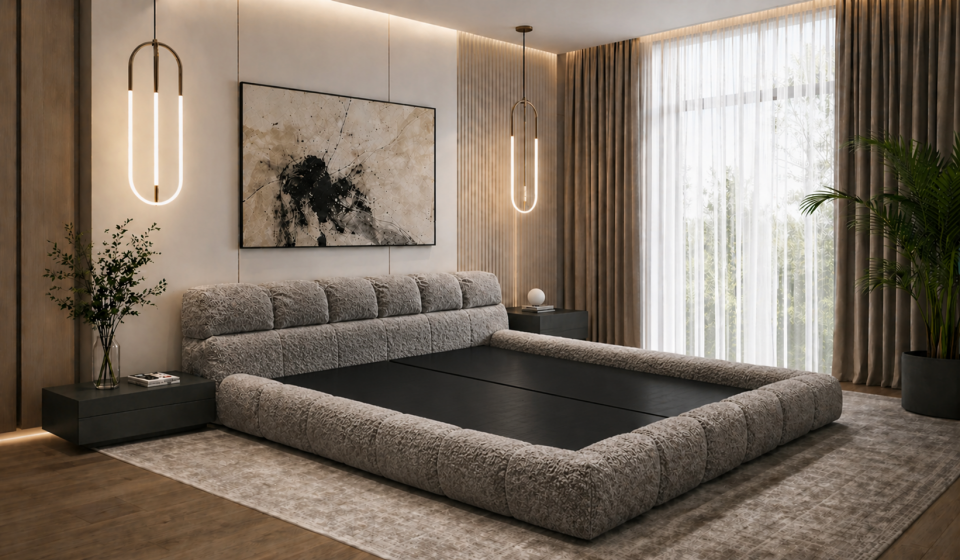 İkon Modern Karyola Bombeli 160x200 | Özel Ölçü Üretim | Lüks Döşemeli Modern Karyola
