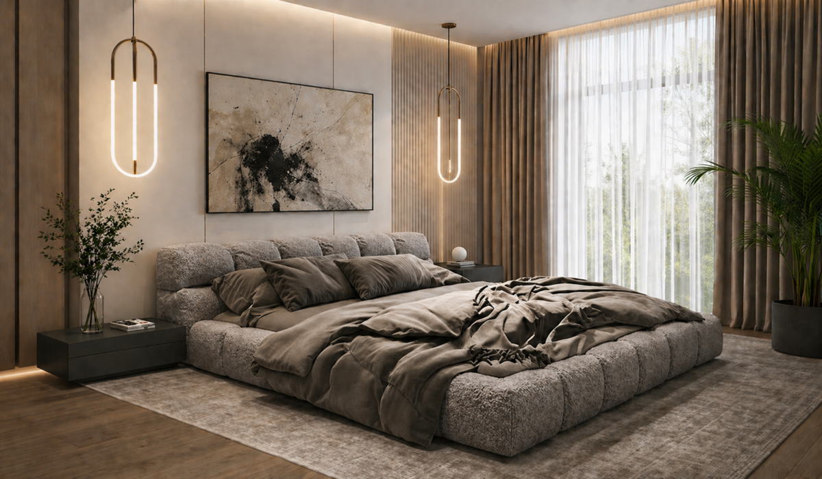 İkon Modern Karyola Bombeli 160x200 | Özel Ölçü Üretim | Lüks Döşemeli Modern Karyola