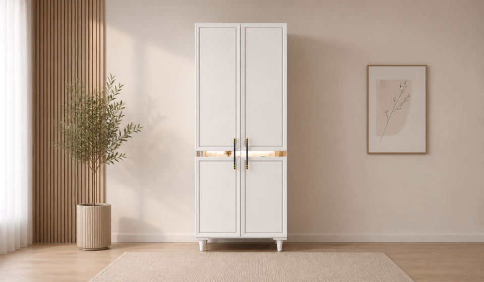 Tarz Mobilya 2 Kapılı Beyaz Dolap Gardırop Modern İskandinav Minimal Tasarım Şık Dolap