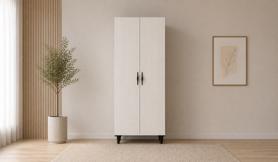 Tarz Mobilya 2 Kapılı Beyaz Çizgili Dolap Modern Minimal Gardırop