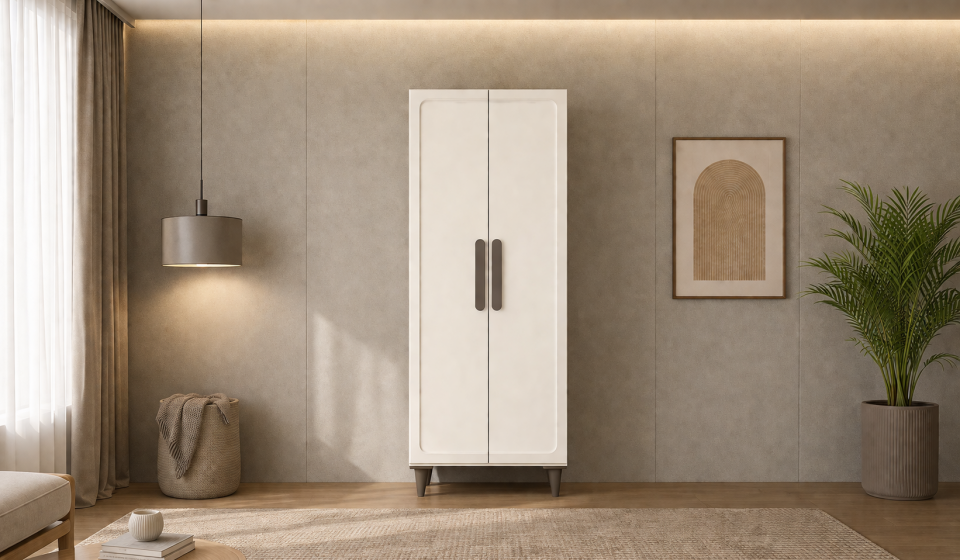 Tarz Mobilya 2 Kapılı Beyaz Dolap Modern Minimal Gardırop