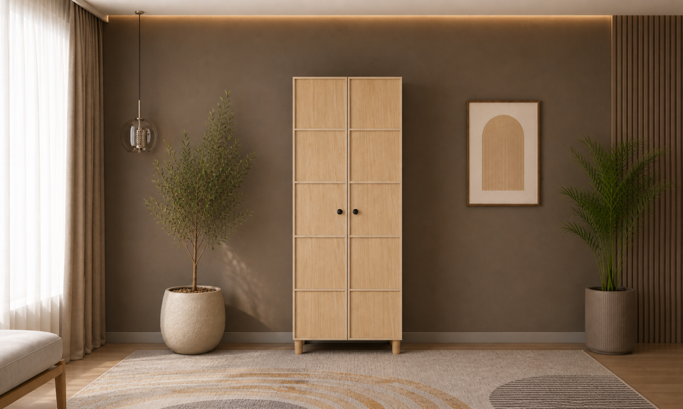 Tarz Mobilya 2 Kapılı Ahşap Dolap Modern Meşe Görünümlü Bölmeli Gardırop