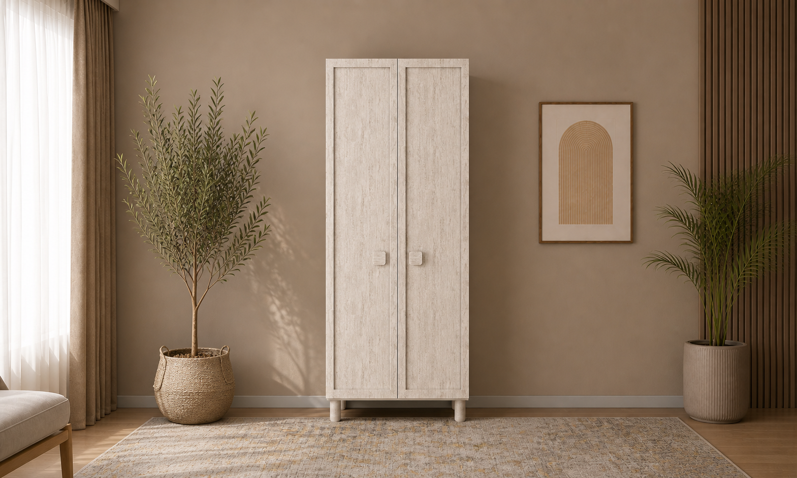 Tarz Mobilya 2 Kapılı Krem Dolap Modern Minimal Gardırop