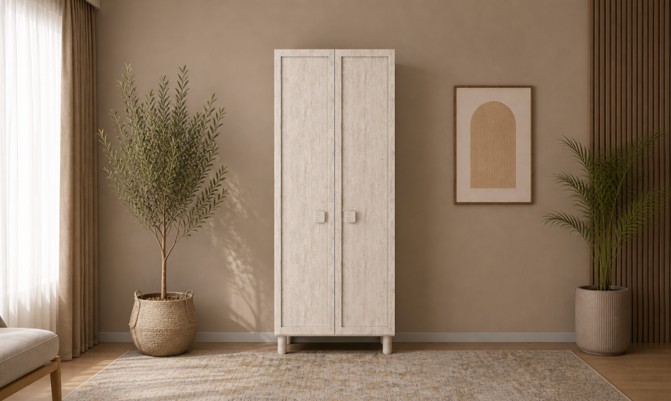 Tarz Mobilya 2 Kapılı Krem Dolap Modern Minimal Gardırop