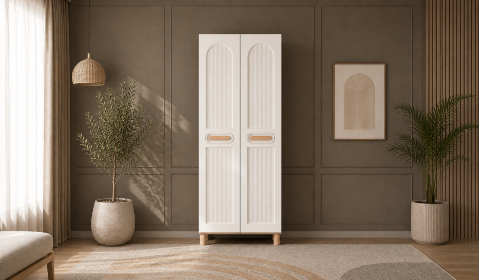 Tarz Mobilya 2 Kapılı Beyaz Kemerli Çizgili Dolap Modern Gardırop