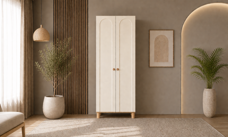 Tarz Mobilya 2 Kapılı Beyaz Kemerli Dolap Modern Minimal Gardırop