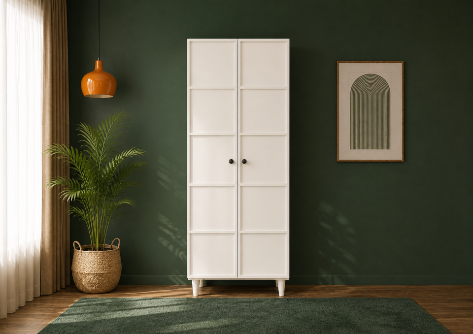 Tarz Mobilya 2 Kapılı Beyaz Dolap Bölmeli Modern Gardırop