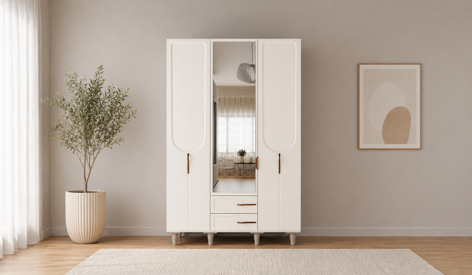 Tarz Mobilya Nova Minimal Beyaz 3 Kapılı Gardırop Elbise Dolabı Modern Geniş Kıyafet Dolabı