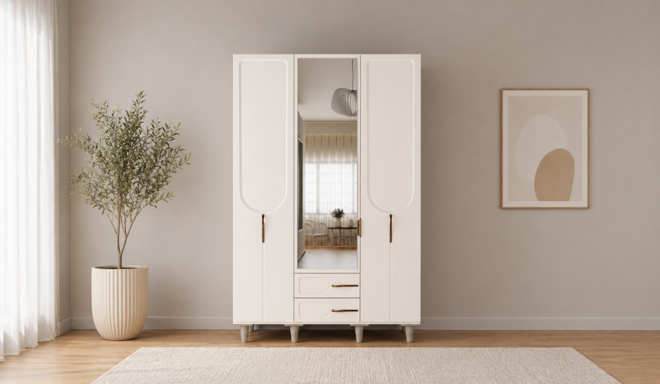 Tarz Mobilya Nova Minimal Beyaz 3 Kapılı Gardırop Elbise Dolabı Modern Geniş Kıyafet Dolabı