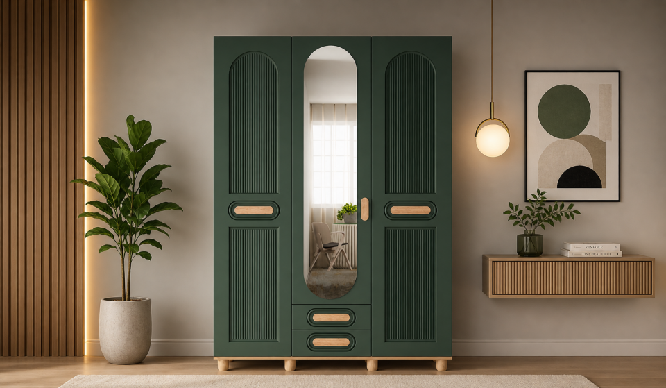 Tarz Mobilya Tera Modern Yeşil 3 Kapılı Gardırop Elbise Dolabı Geniş Kıyafet Dolabı