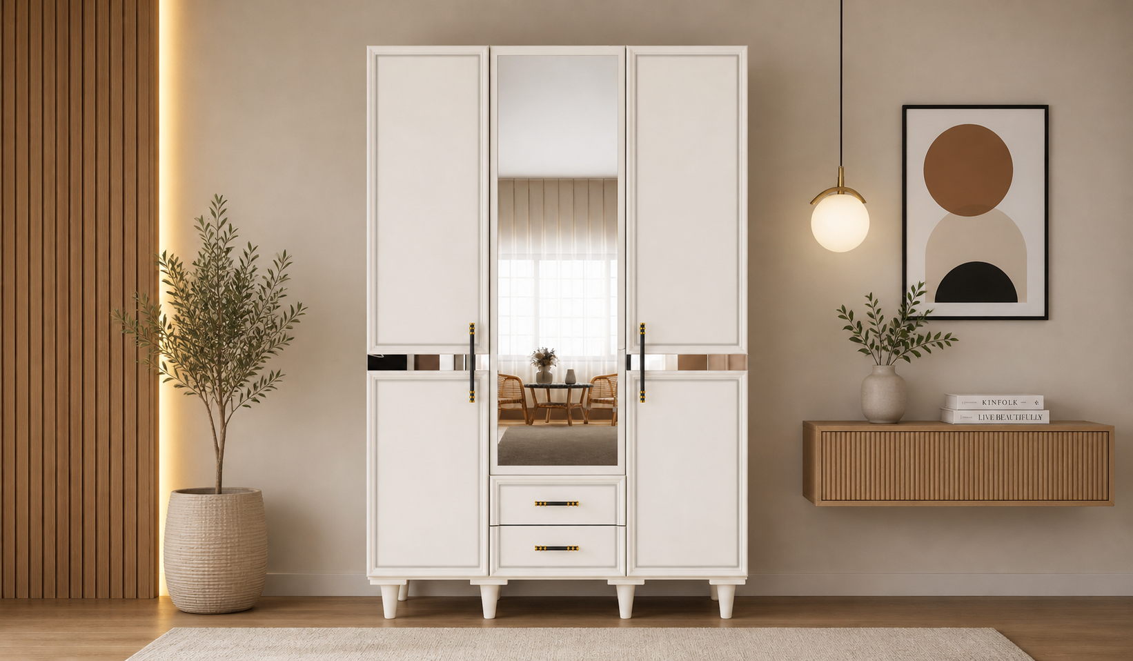 Tarz Mobilya 3 Kapılı Beyaz Dolap Gardırop Modern