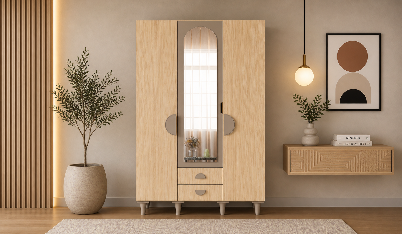 Tarz Mobilya 3 Kapılı Ahşap Dolap Gardırop Modern