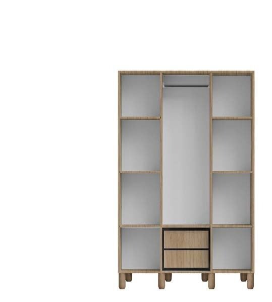 Tarz Mobilya 3 Kapılı Beyaz Kemerli Çizgili Dolap Modern