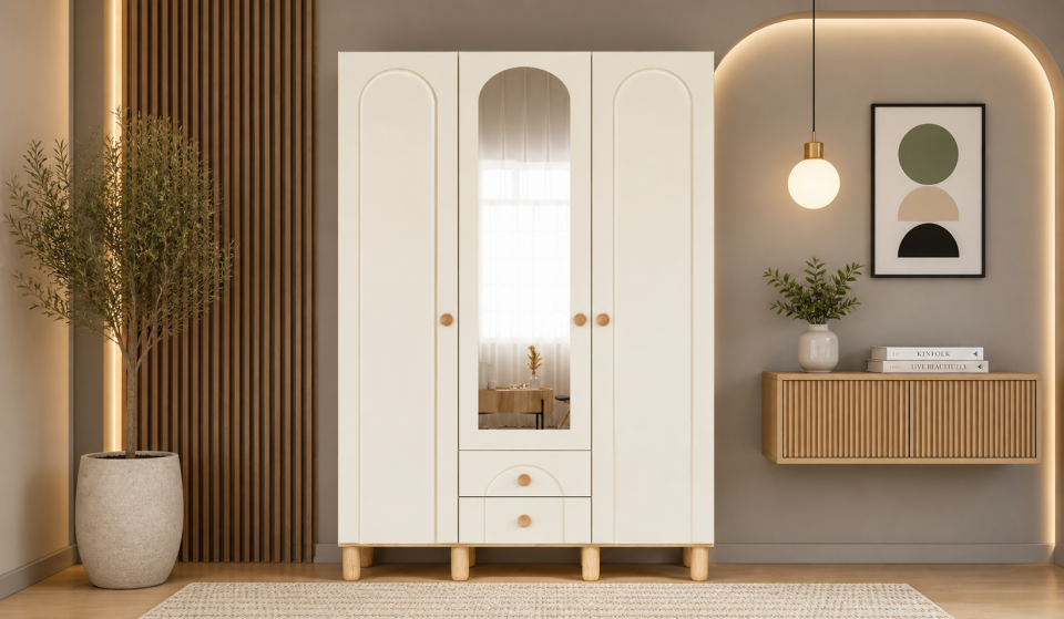 Tarz Mobilya 3 Kapılı Beyaz Kemerli Dolap Modern Minimal