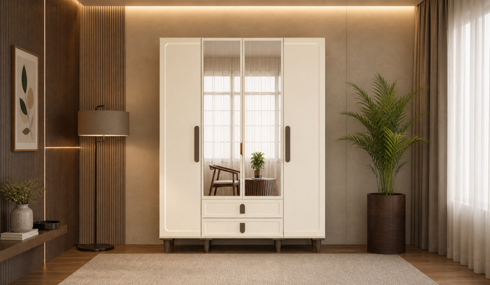 Tarz Mobilya 4 Kapılı Beyaz Dolap Modern Minimal Gardırop