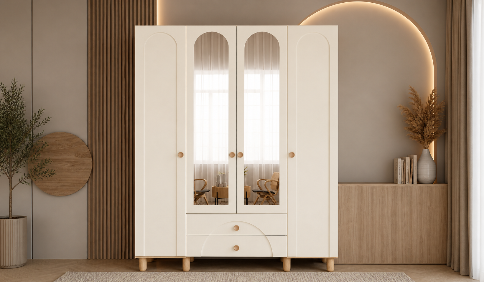 Tarz Mobilya 4 Kapılı Beyaz Kemerli Dolap Modern
