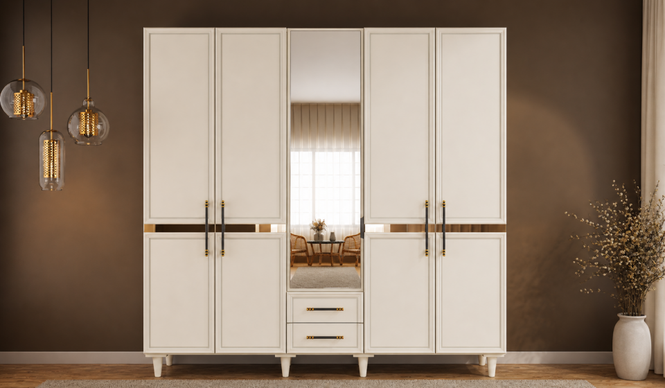 Tarz Mobilya 5 Kapılı Beyaz Dolap Gardırop Modern
