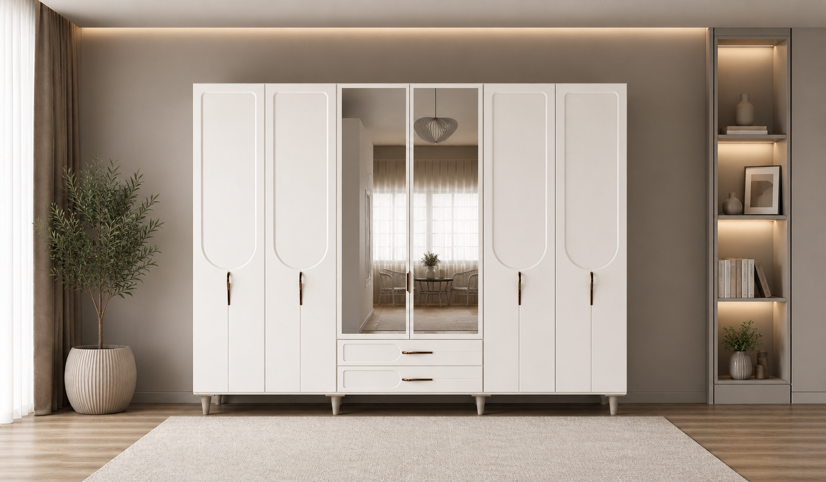 Tarz Mobilya Nova Beyaz 6 Kapılı Gardırop Elbise Dolabı Modern Geniş Kıyafet Dolabı