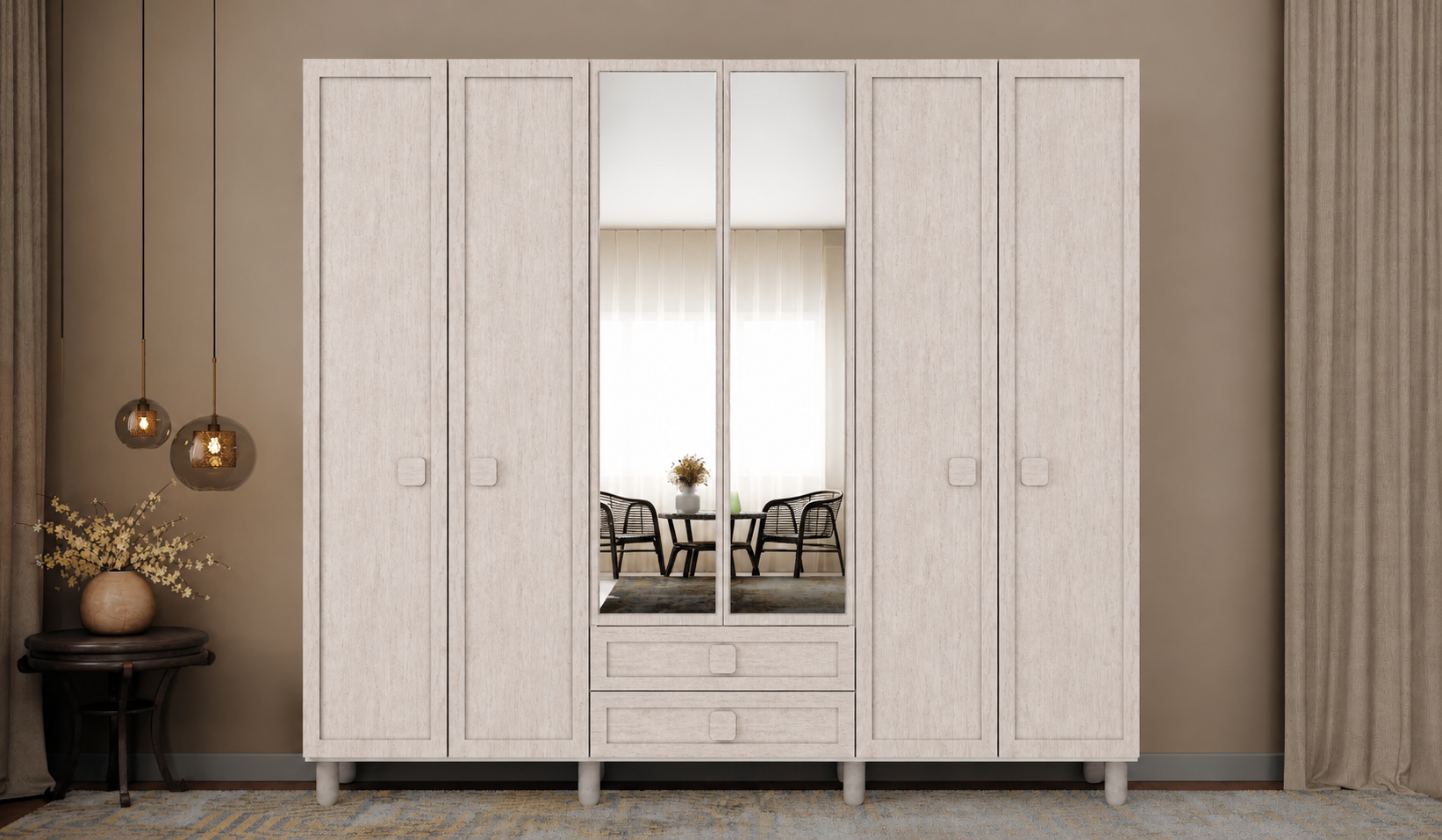 Tarz Mobilya 6 Kapılı Krem Dolap Modern Minimal Gardırop