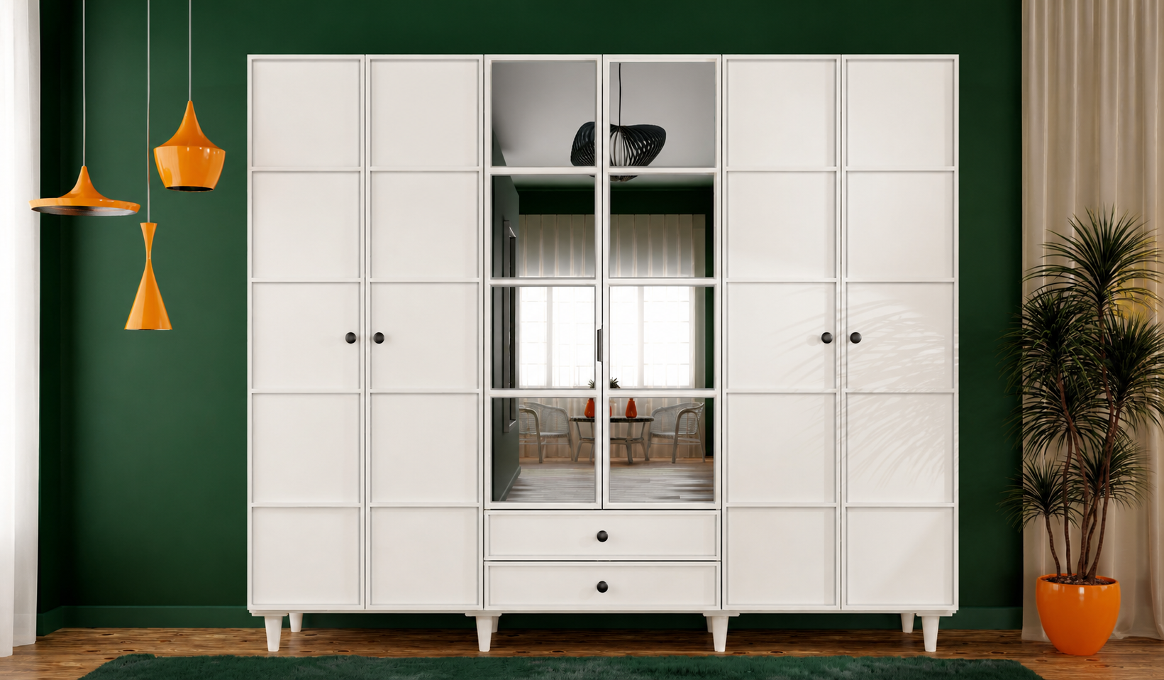 Tarz Mobilya 6 Kapılı Beyaz Dolap Bölmeli Modern Gardırop