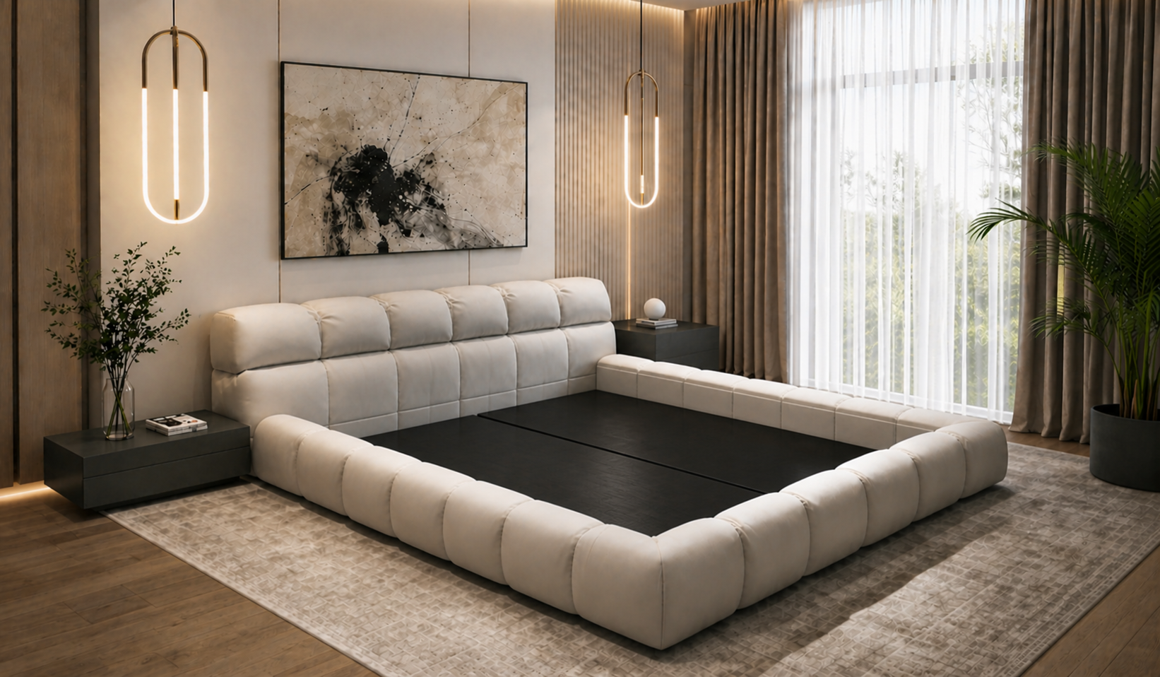 Tarz Mobilya İkon Alçak Modern Karyola 160x200 | Lüks Döşemeli Karyola