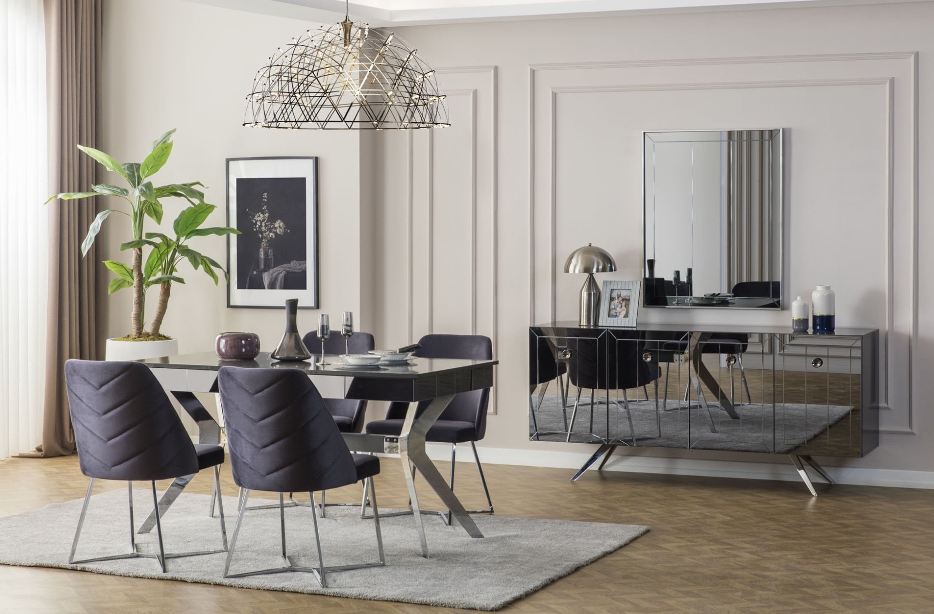 Tarz Mobilya Royal Modern Yemek Odası Takımı Antrasit Gri